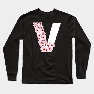 Colorful capital letter V patterned with sakura twig Long Sleeve T-Shirt